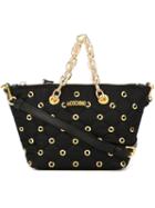 Moschino Eyelet Embellished Tote, Women's, Black, Leather/metal/polyester