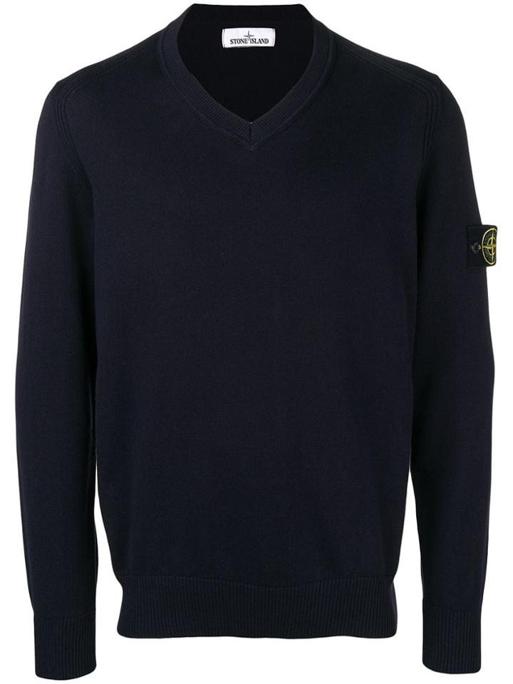 Stone Island Knitted V-neck Jumper - Blue