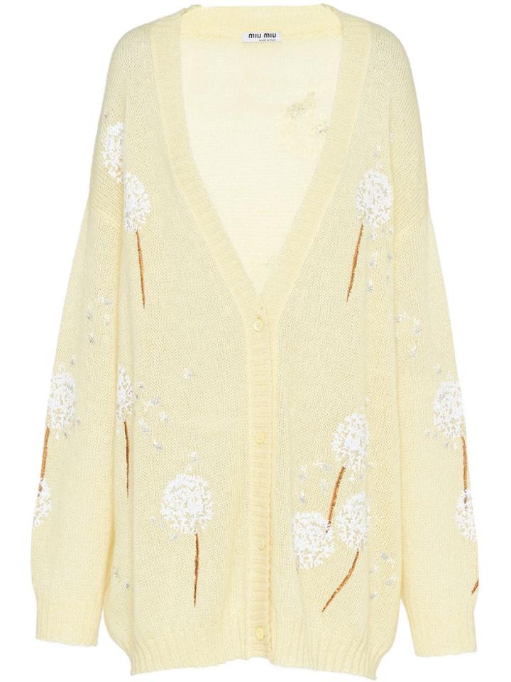 Miu Miu Sequin Embroidered Oversized Cardigan - Neutrals
