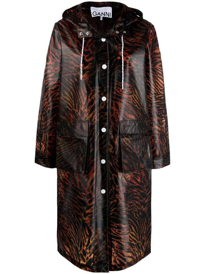 Ganni Tiger Print Rain Coat - Brown