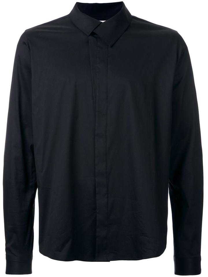 Wooyoungmi Overlap Collar Shirt, Men's, Size: 44, Black, Cotton/nylon/spandex/elastane