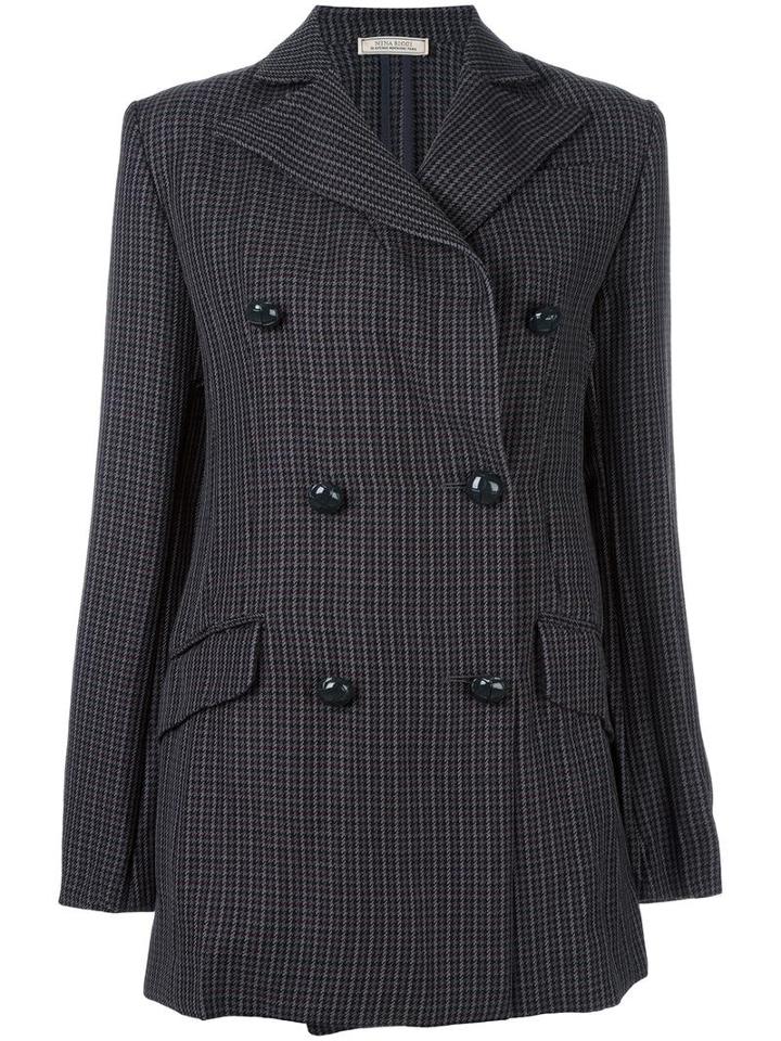Nina Ricci Double Breasted Houndstooth Jacket, Women's, Size: 36, Grey, Silk/wool