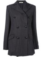 Nina Ricci Double Breasted Houndstooth Jacket, Women's, Size: 36, Grey, Silk/wool
