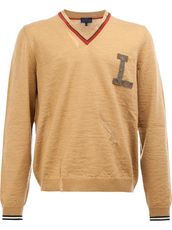 Lanvin Chest-logo Knitted Sweater - Nude & Neutrals