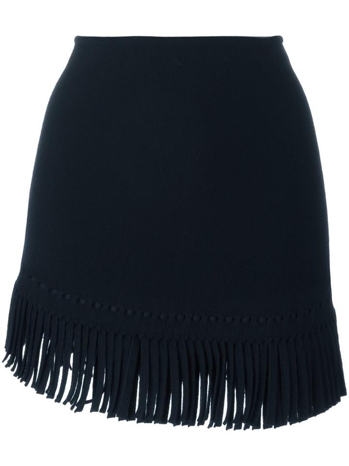 Alaïa Fringed Knit Skirt, Women's, Size: 38, Blue, Viscose/wool/polyamide/spandex/elastane