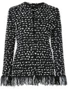 Oscar De La Renta Fringed Tweed Jacket - Black White