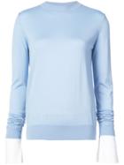 Adam Lippes Contrast-cuff Crew-neck Jumper - Blue