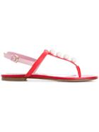Emilio Pucci Faux Pearl-embellished T-bar Sandals - Red