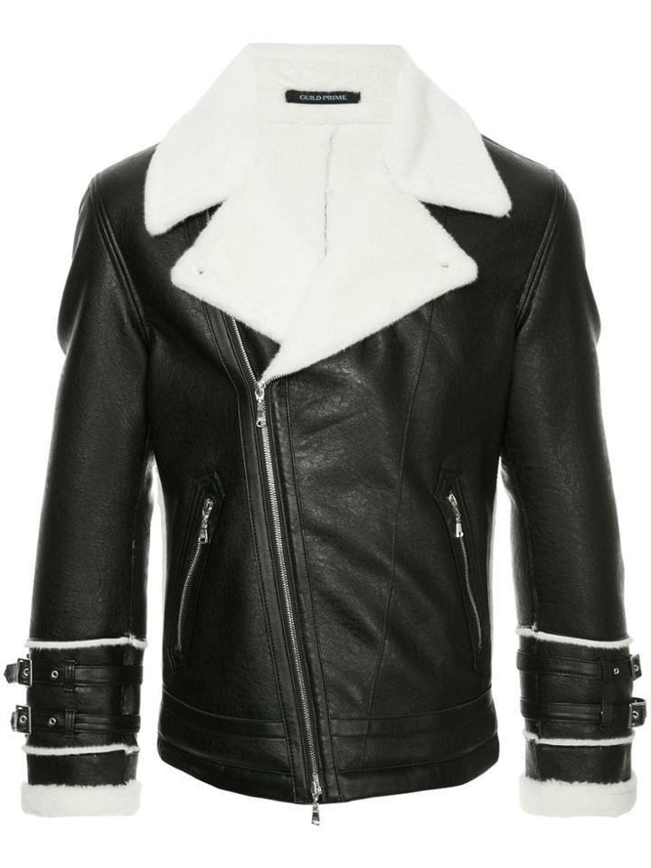 Guild Prime Faux Fur Trim Biker Jacket - Black