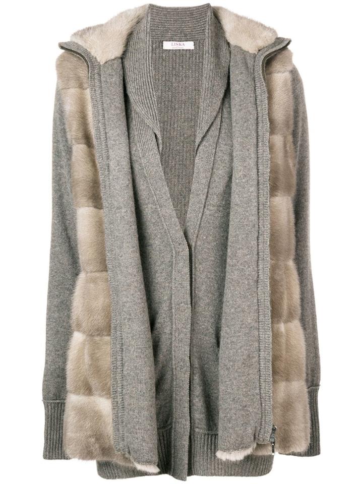 Liska Fur Layered Cardigan - Nude & Neutrals