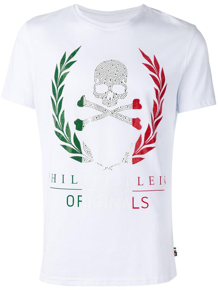 Rhinestone Laurel Wreath T-shirt - Men - Cotton - L, White, Cotton, Philipp Plein