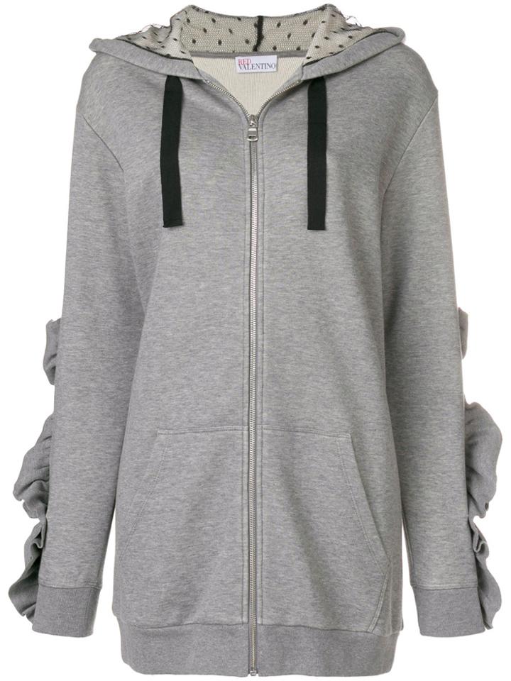 Red Valentino Oversized Ruffle Sleeve Hoodie - Grey