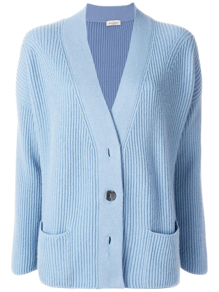 Bruno Manetti Ribbed Cashmere Cardigan - Blue