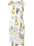 Moschino Fashion Show Print Dress, Women's, Size: 44, White, Silk/rayon/spandex/elastane