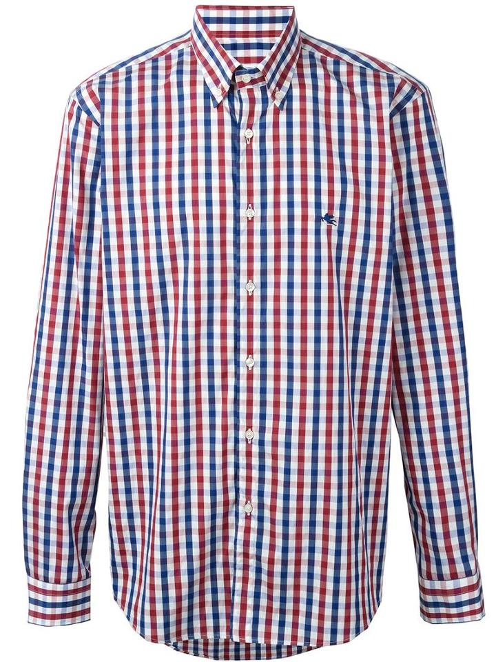 Etro Gingham Check Shirt, Men's, Size: 39, White, Cotton/polyamide/spandex/elastane