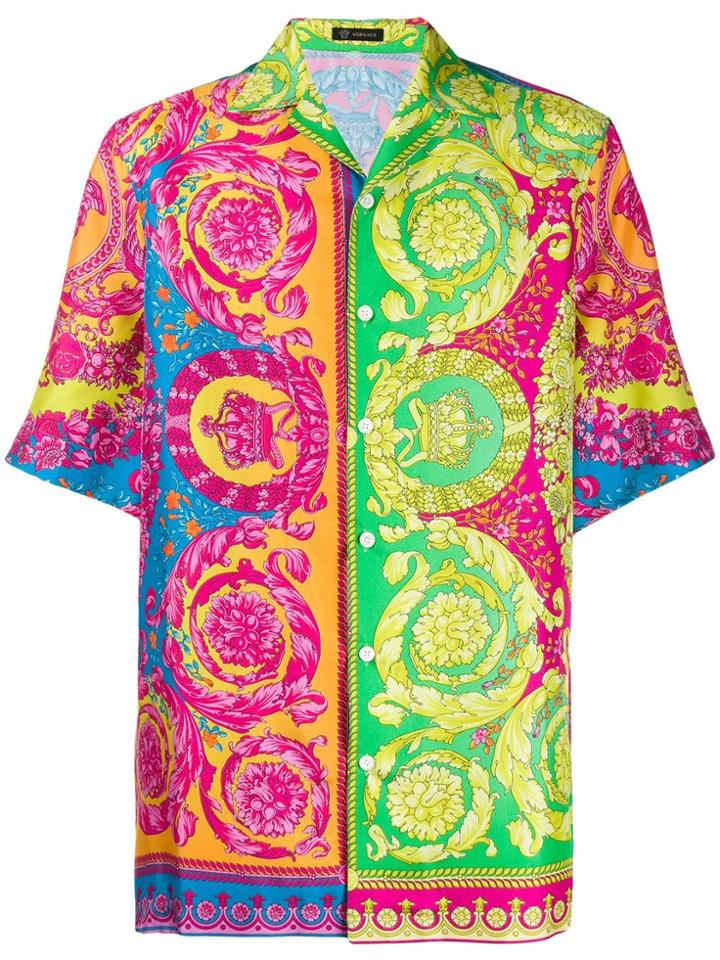 Versace Baroque Camp Collar Shirt - Green
