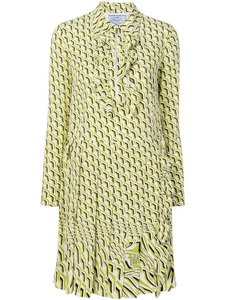 Prada Printed Shift Dress - Green