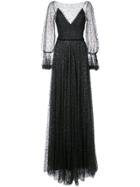 Marchesa Notte Glittered Lace Gown - Black