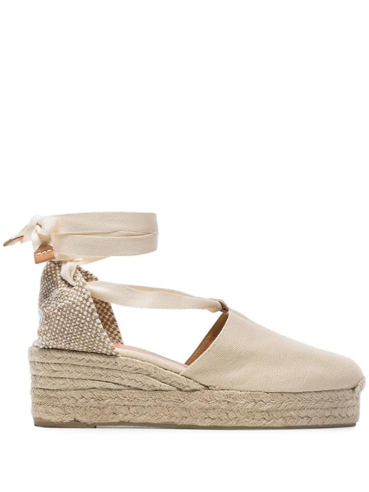 Castañer Cream Campesina 30 Canvas Platform Wedges - Neutrals