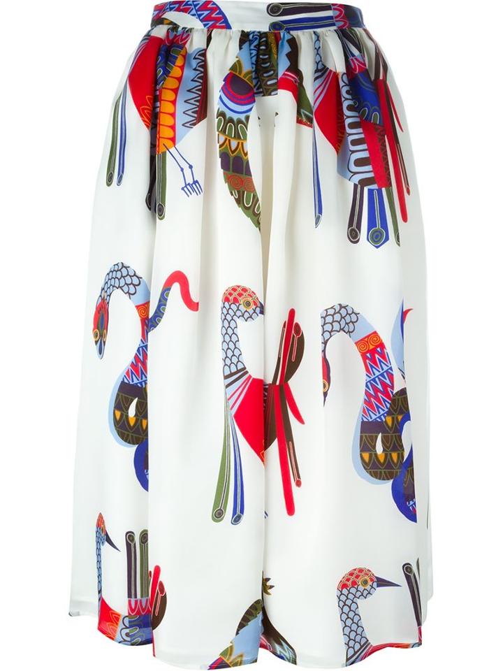Msgm Printed Skirt, Women's, Size: 40, White, Polyester/silk