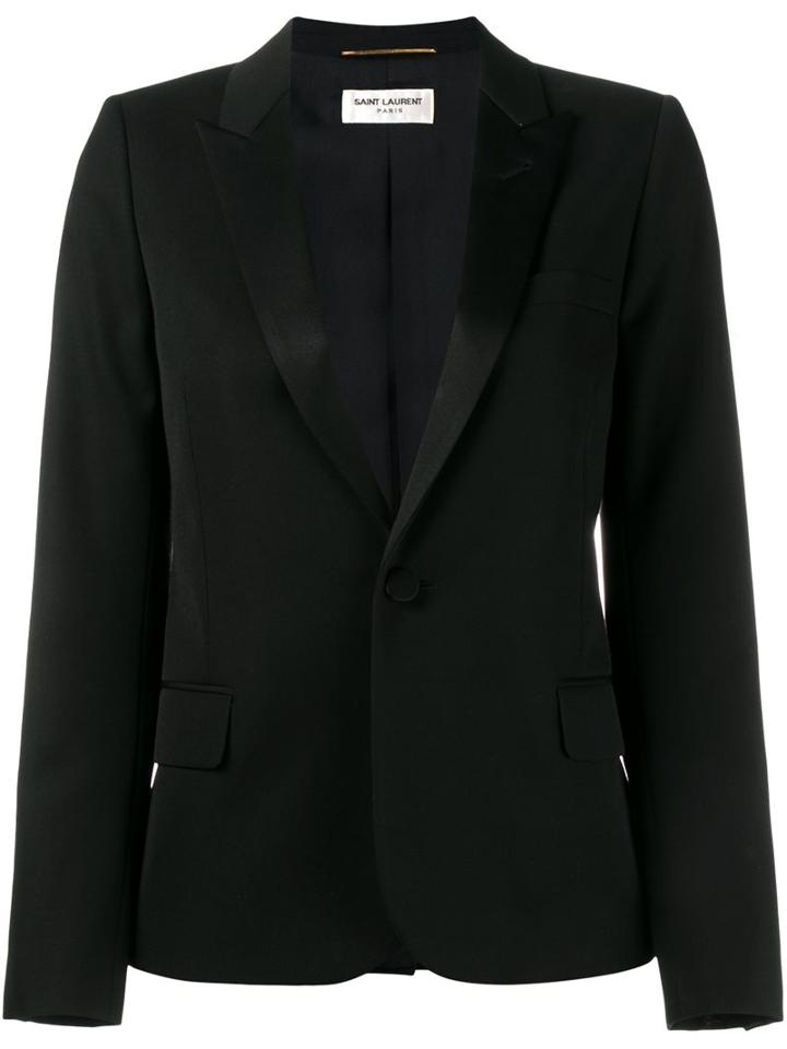 Saint Laurent One Button Blazer, Women's, Size: 42, Black, Silk/cotton/polyester/wool