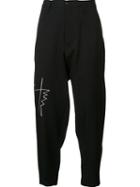 Yohji Yamamoto Embroidered Drop-crotch Trousers, Men's, Size: 3, Black, Wool