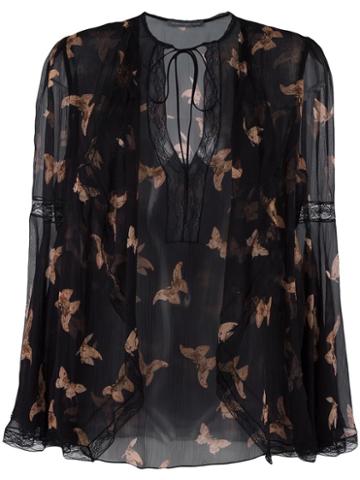 Alexander Mcqueen Moth Embroidered Blouse, Women's, Size: 44, Black, Silk/cotton/polyamide