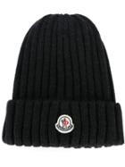 Moncler Ribbed Beanie Hat, Women's, Grey, Virgin Wool