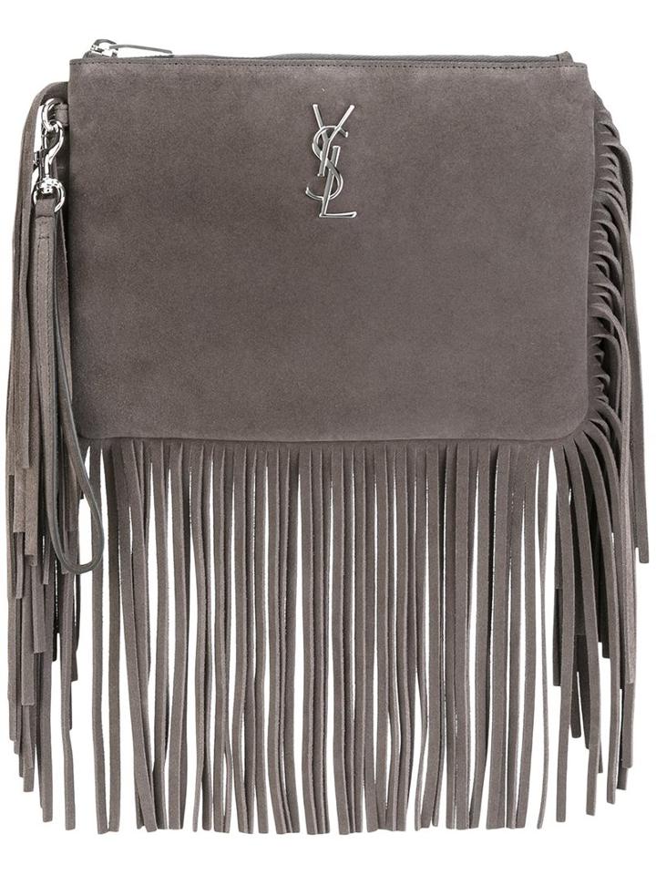 Saint Laurent 'monogram' Fringed Clutch, Women's, Grey