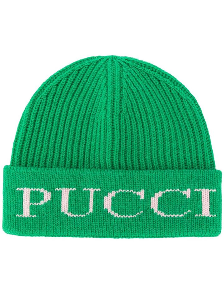 Emilio Pucci Ribbed Logo Intarsia Beanie - Green