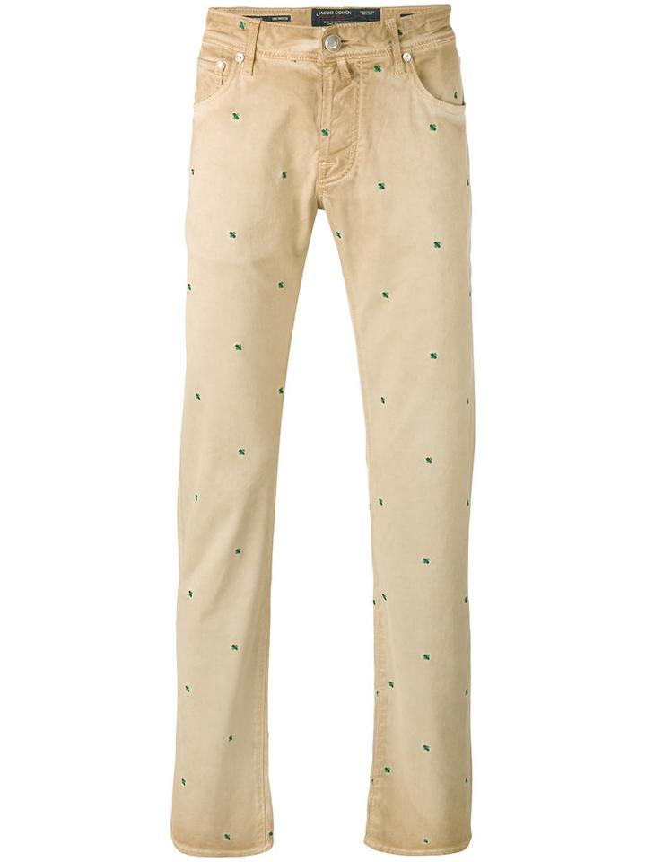 Jacob Cohen - Embroidered Regular Jeans - Men - Cotton/polyester/spandex/elastane - 36, Nude/neutrals, Cotton/polyester/spandex/elastane