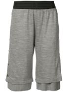 Layered Press Stud Shorts - Women - Virgin Wool - 0, Green, Virgin Wool, Baja East