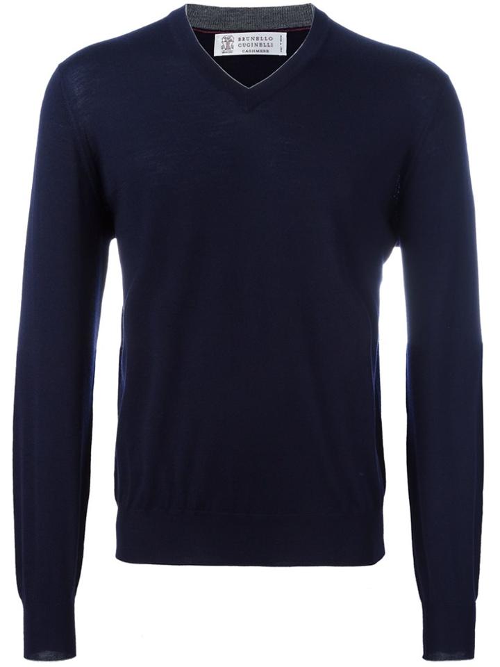Brunello Cucinelli V-neck Jumper - Blue