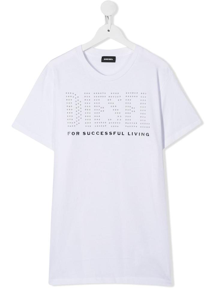 Diesel Kids Teen Tabel Stud Logo T-shirt - White