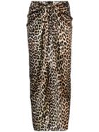 Ganni Calla Silk Leopard Print Skirt - Brown
