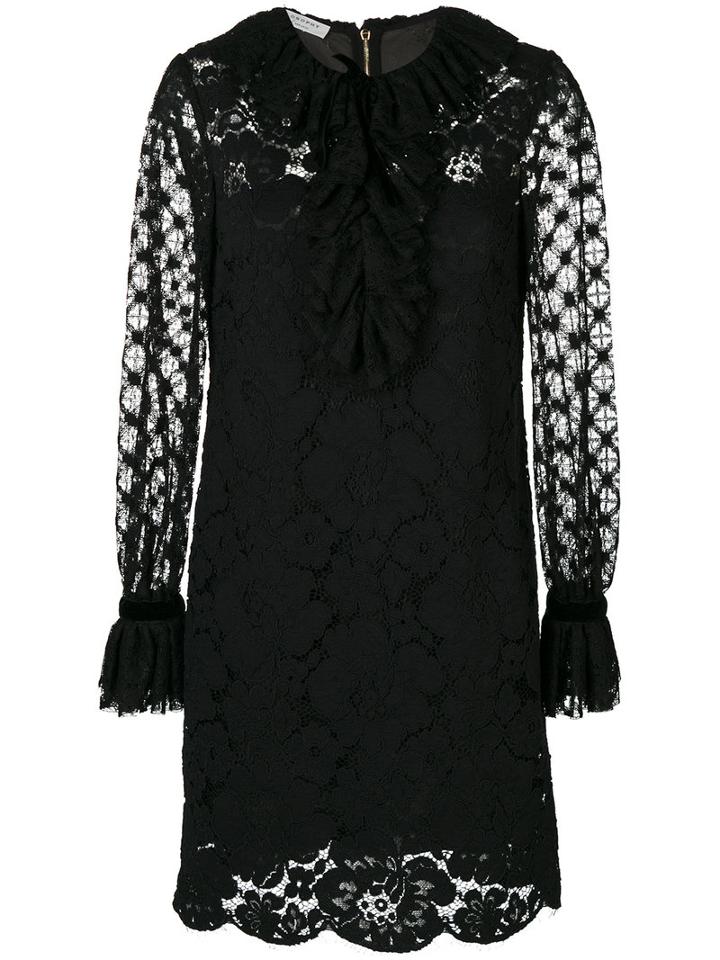 Philosophy Di Lorenzo Serafini - Ruffled Lace Dress - Women - Cotton/polyamide/polyester - 38, Black, Cotton/polyamide/polyester