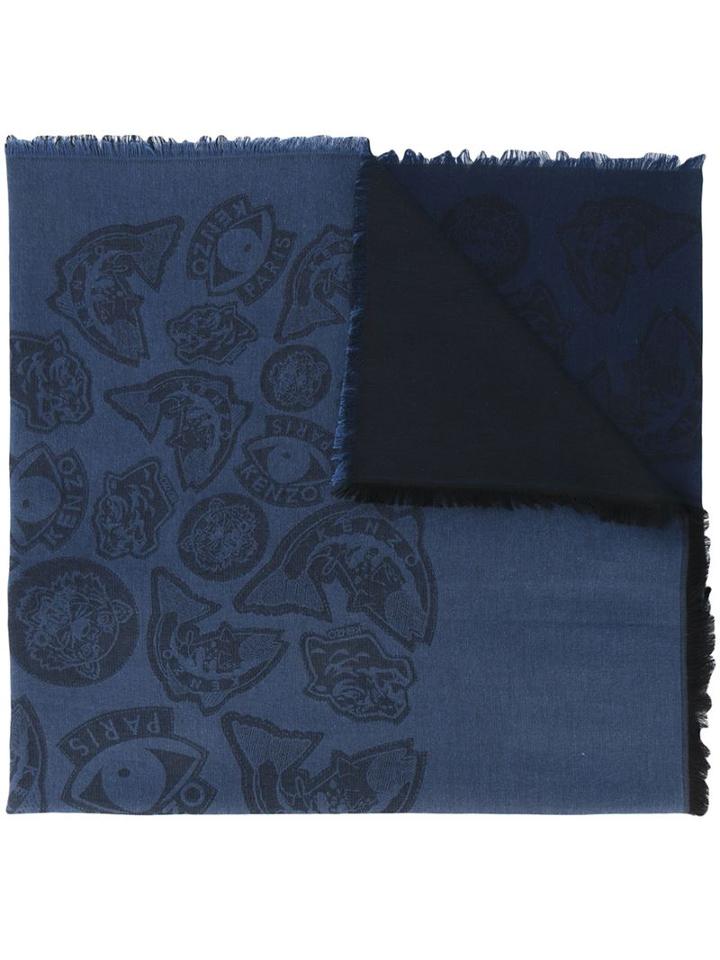 Kenzo Multi Logo Scarf, Women's, Blue, Cotton/modal