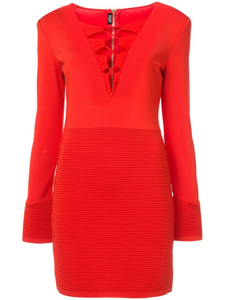 Balmain Ribbed Panel Dress - Red