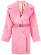 No21 - Belted Fur Coat - Women - Polyester/acetate/viscose/alpaca - 40, Pink/purple, Polyester/acetate/viscose/alpaca