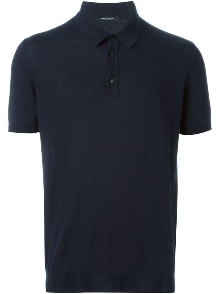 Roberto Collina Fine Knit Polo Shirt, Men's, Size: 50, Blue, Cotton