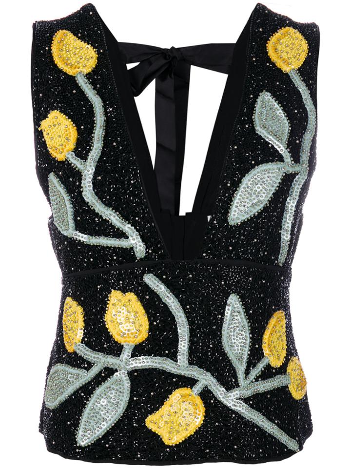Ganni Orsay Sequinned Top - Black