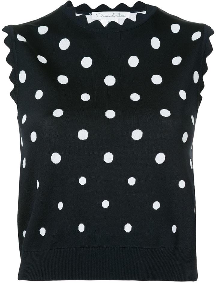 Oscar De La Renta Cropped Polka Dot Top - Blue