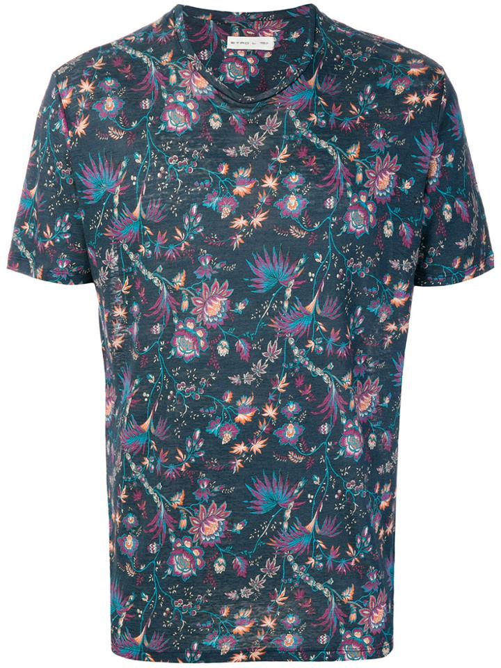 Etro Floral Print T-shirt - Blue