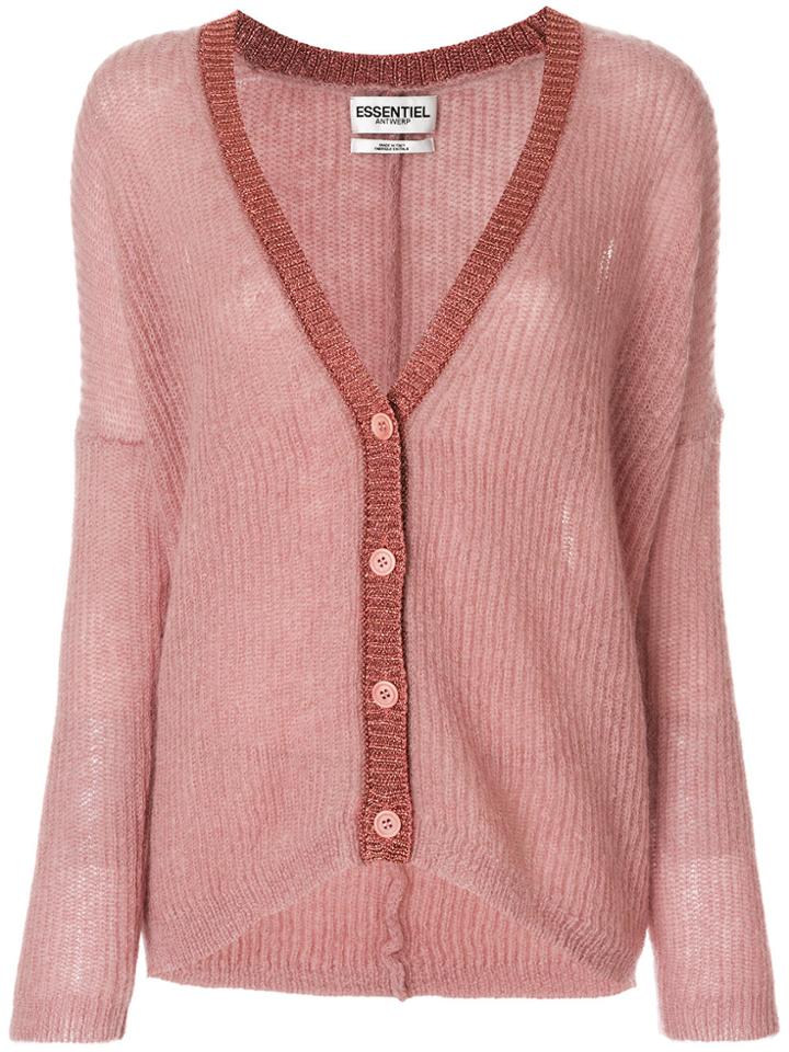 Essentiel Antwerp Ribbed V-neck Knitted Cardigan - Pink & Purple