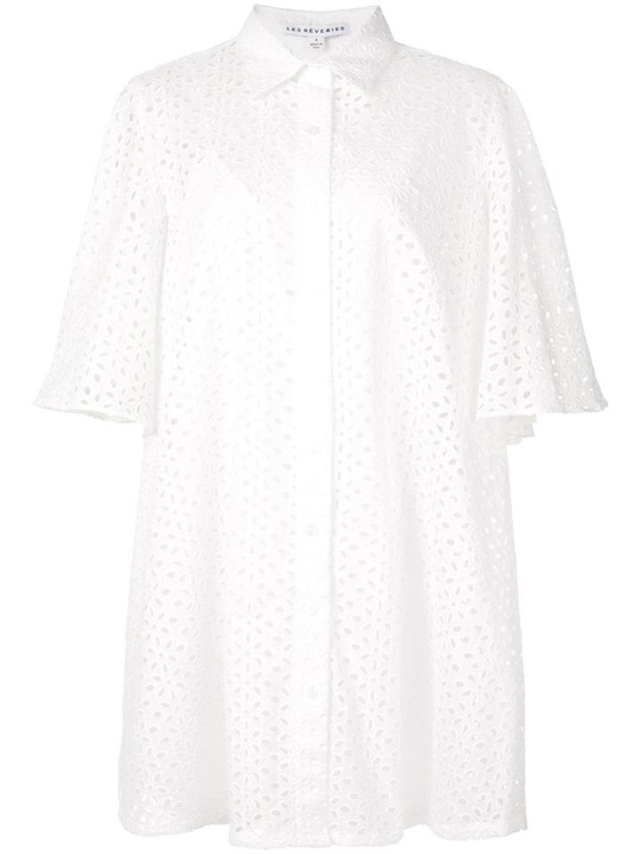 Les Reveries Petal Sleeve Eyelet Shirt Dress - White