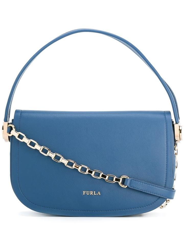 Furla Flap Closure Shoulder Bag, Women's, Blue, Leather