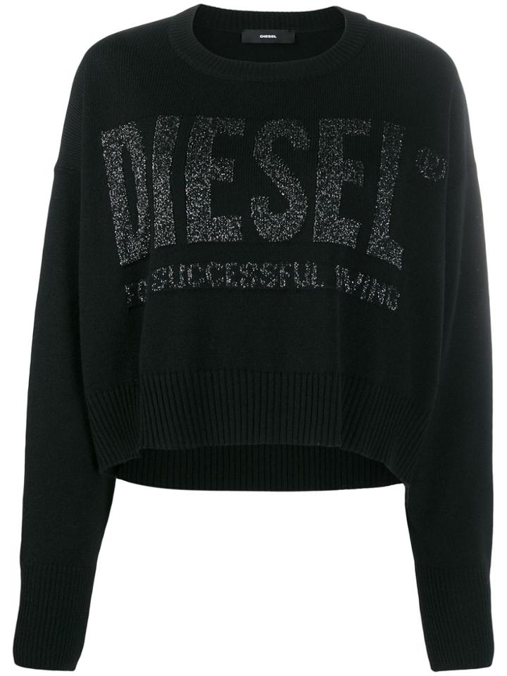 Diesel Intarsia Logo Cropped Jumper - Black
