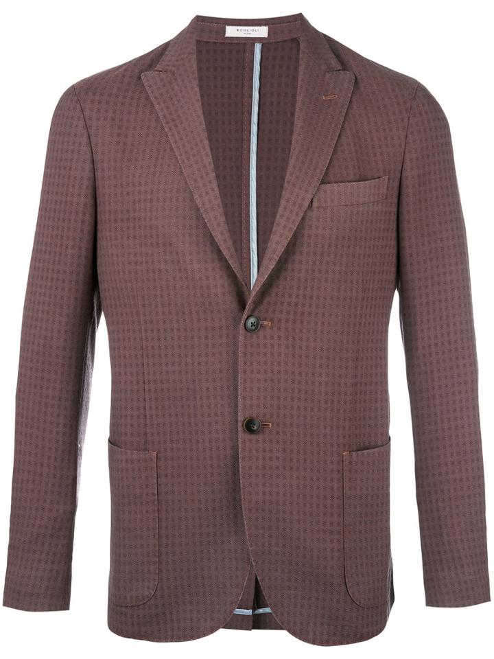 Boglioli Pointed Lapel Plaid Blazer, Men's, Size: 50, Brown, Virgin Wool/spandex/elastane/cupro