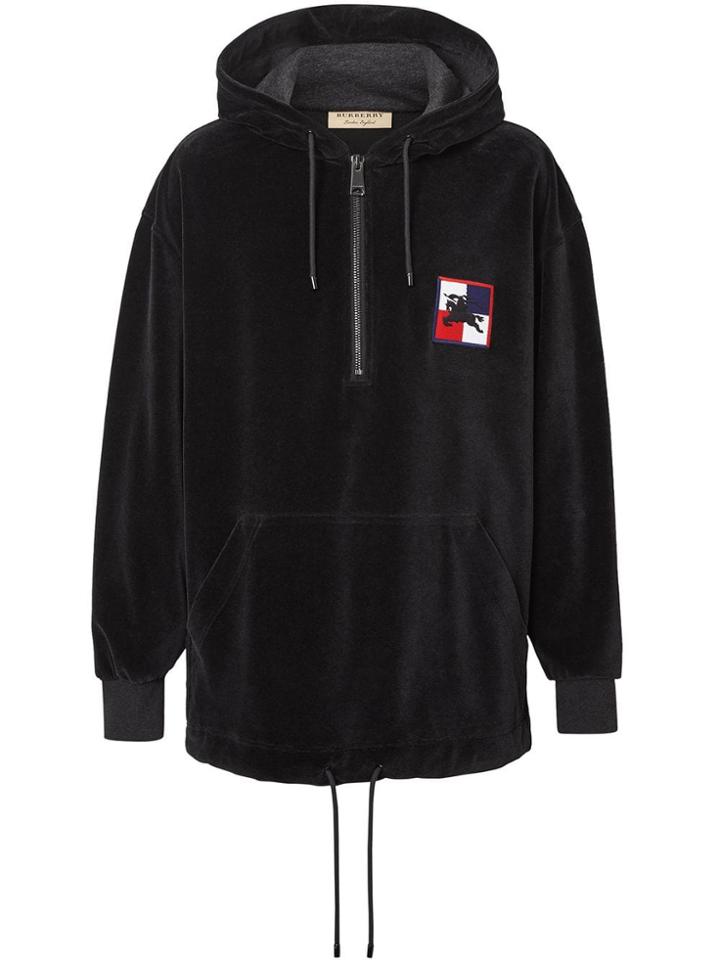 Burberry Embroidered Chequer Ekd Velour Hoodie - Grey