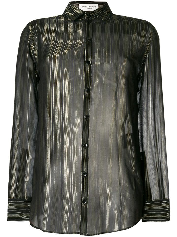 Saint Laurent Stripe Sheer Long-sleeve Shirt - Black